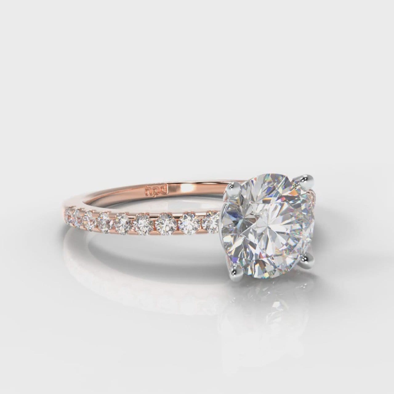 Petite Micropavé Round Brilliant Cut Diamond Engagement Ring - Rose Gold