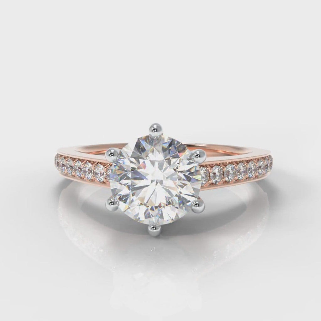 Star Pavé Round Brilliant Diamond Engagement Ring - Rose Gold
