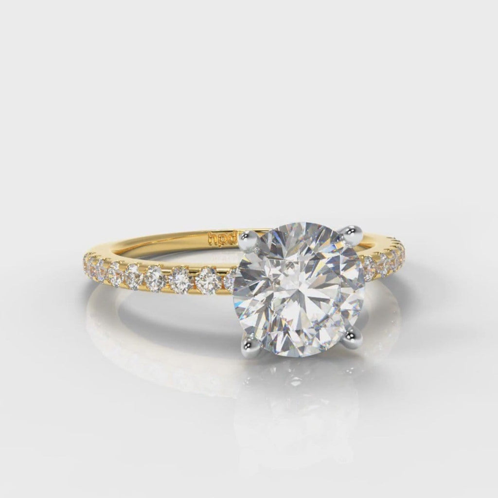 Petite Micropavé Round Brilliant Cut Diamond Engagement Ring - Yellow Gold