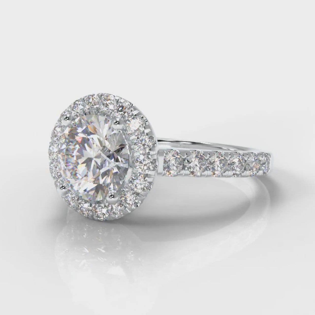 Micropavé Round Brilliant Cut Diamond Halo Engagement Ring