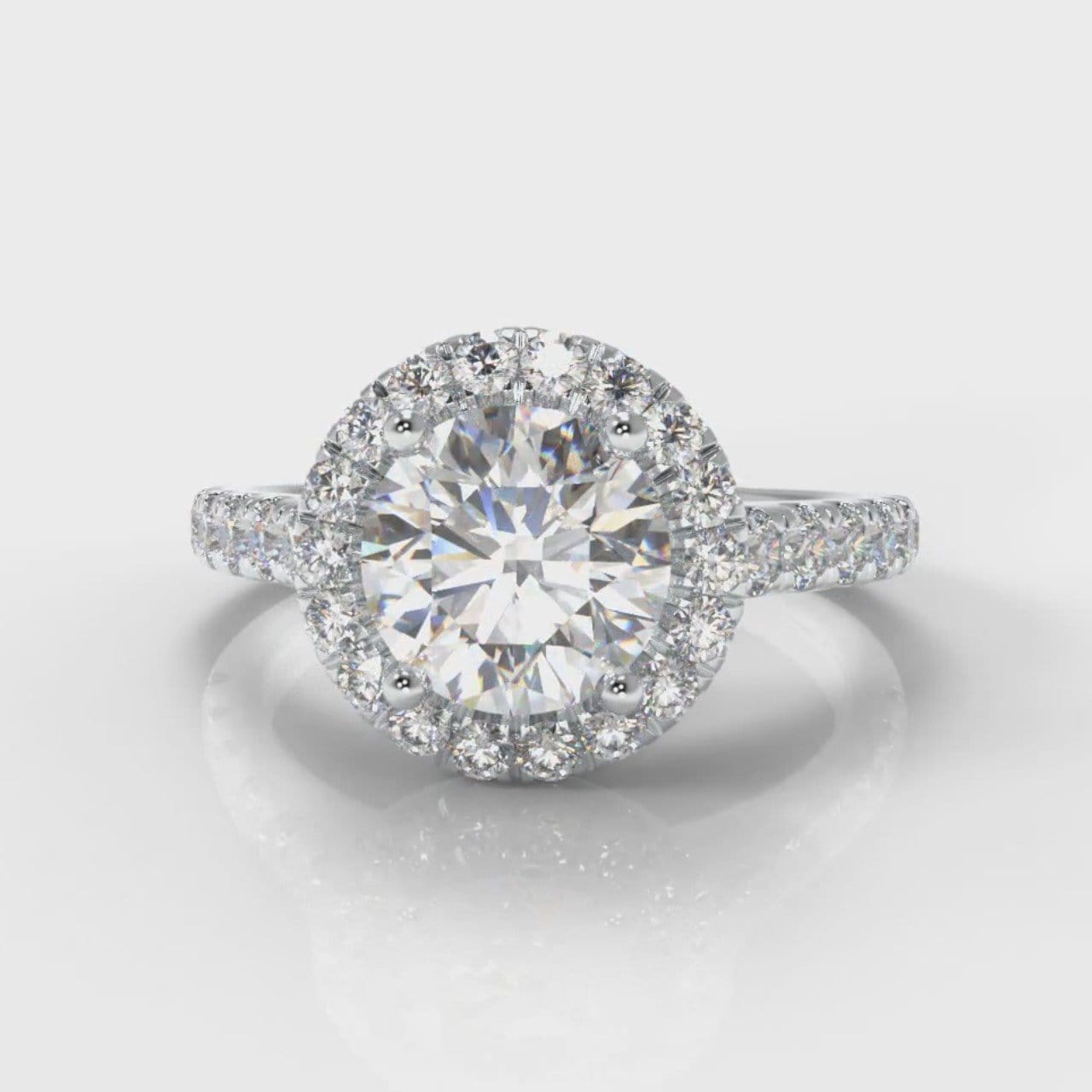 Micropavé Round Brilliant Cut Diamond Halo Engagement Ring