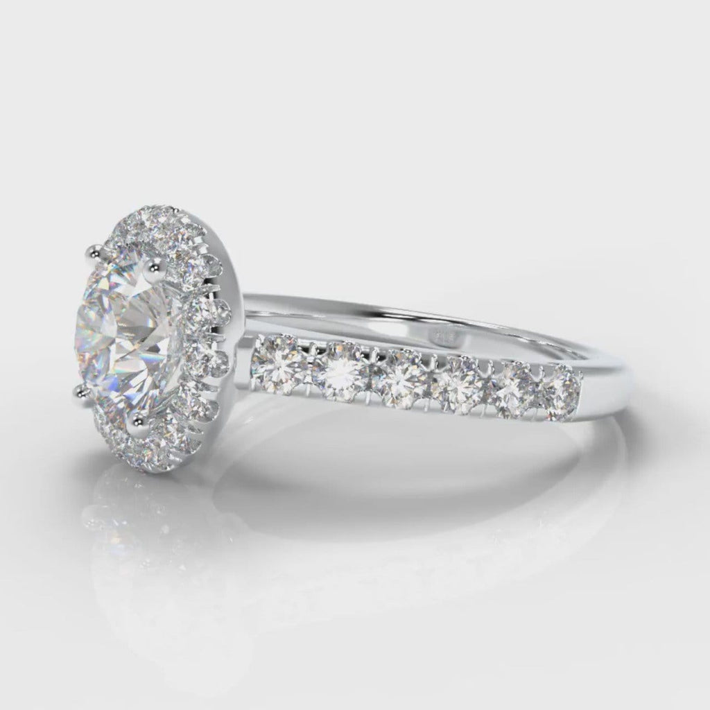 Micropavé Round Brilliant Cut Diamond Halo Engagement Ring