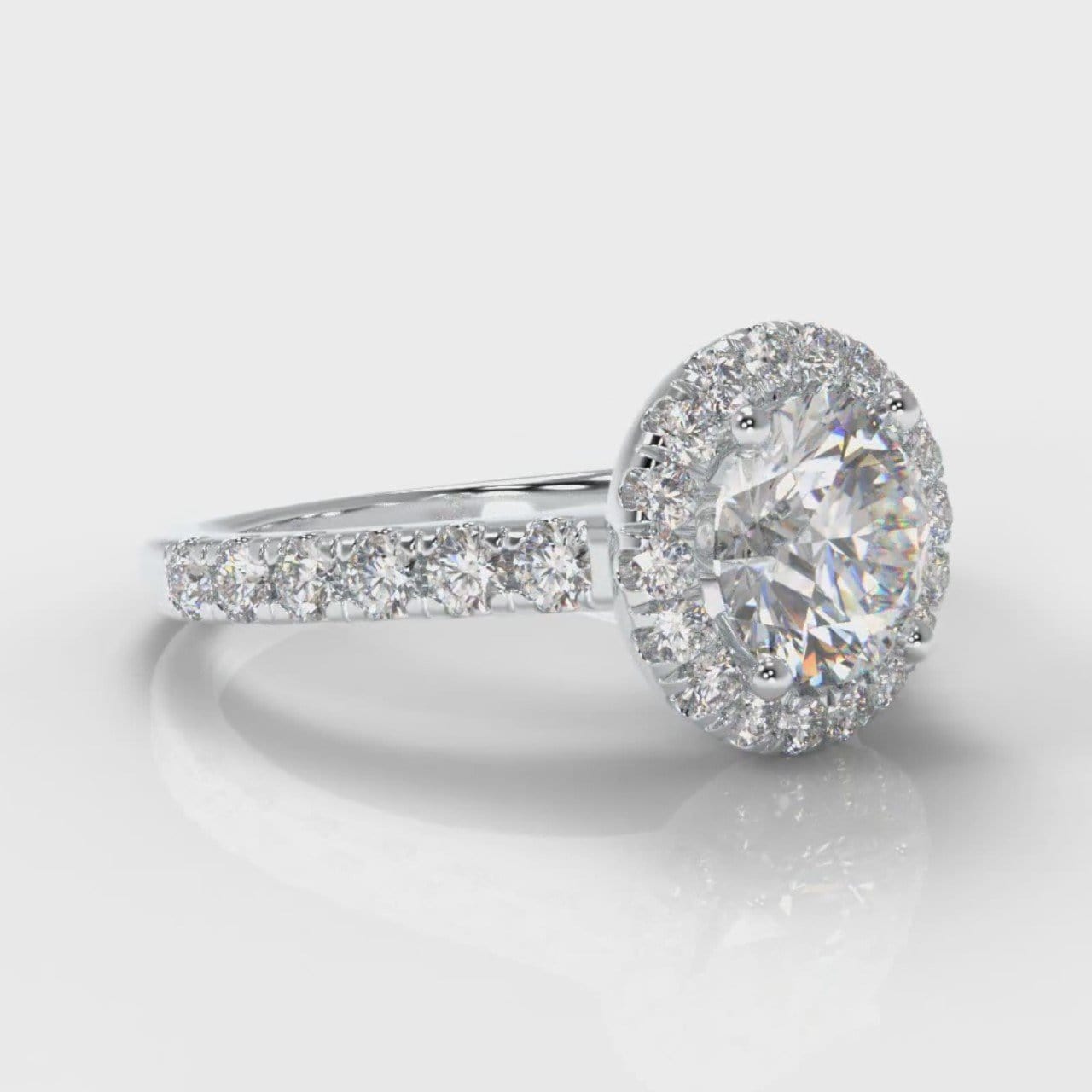 Micropavé Round Brilliant Cut Diamond Halo Engagement Ring