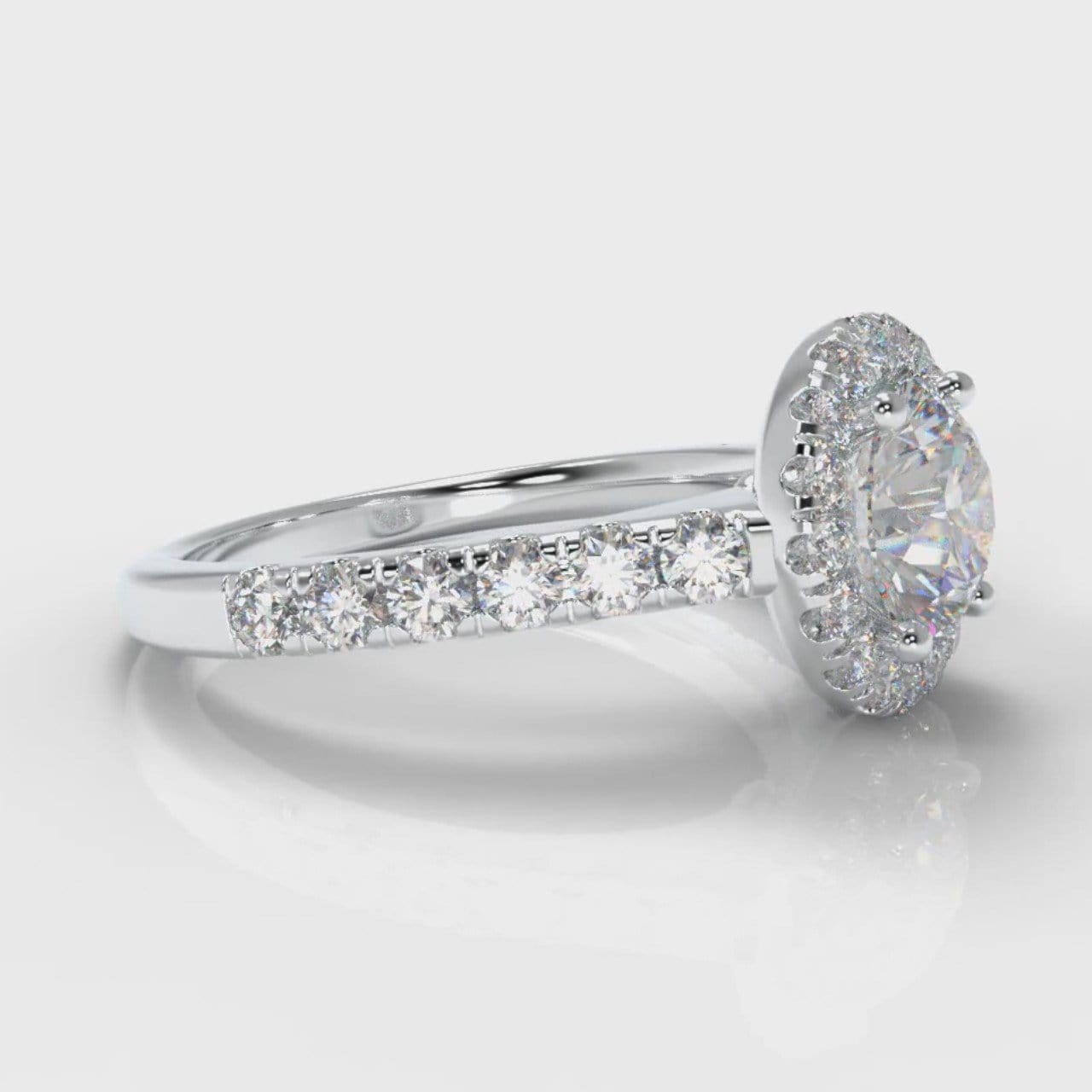 Micropavé Round Brilliant Cut Diamond Halo Engagement Ring