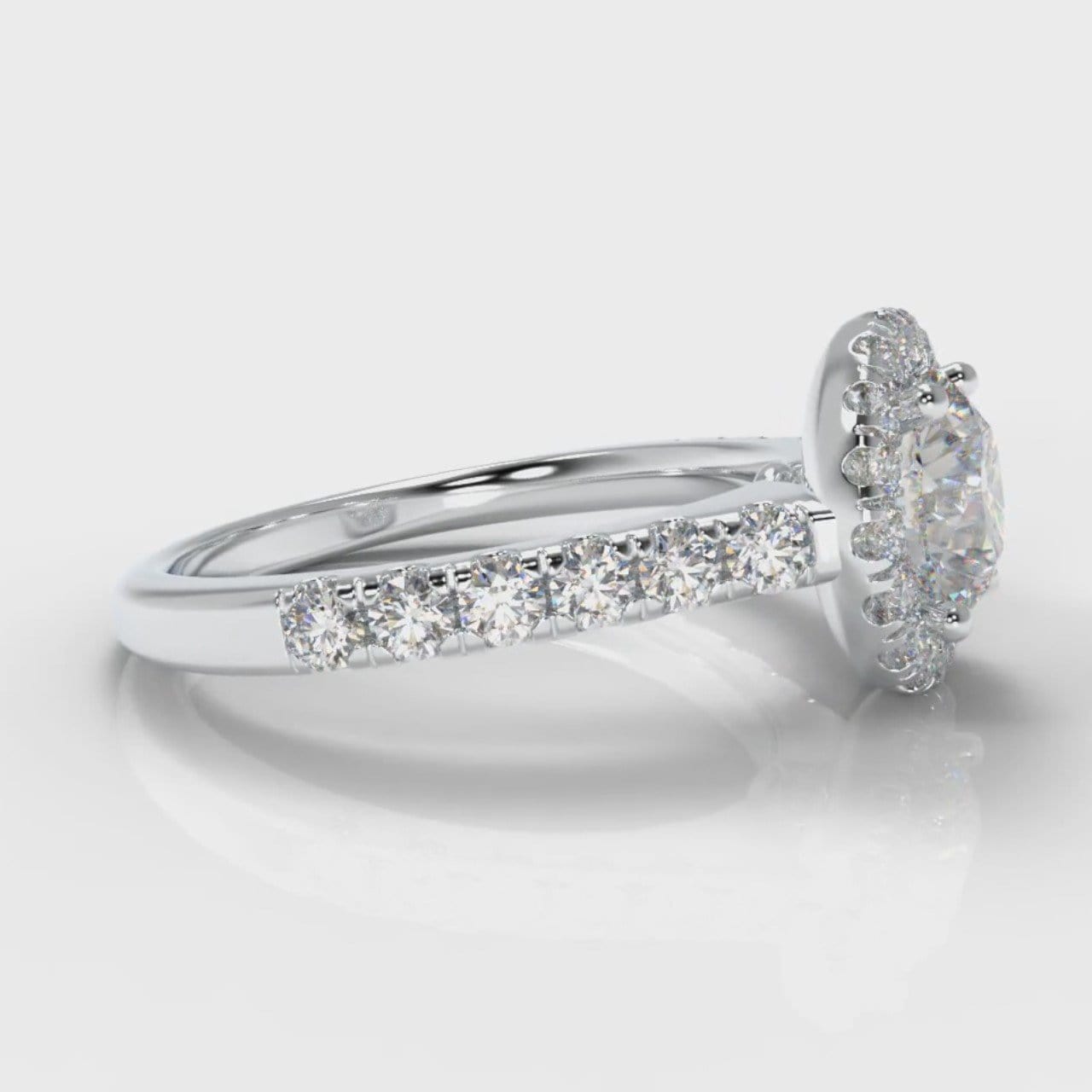 Micropavé Round Brilliant Cut Diamond Halo Engagement Ring