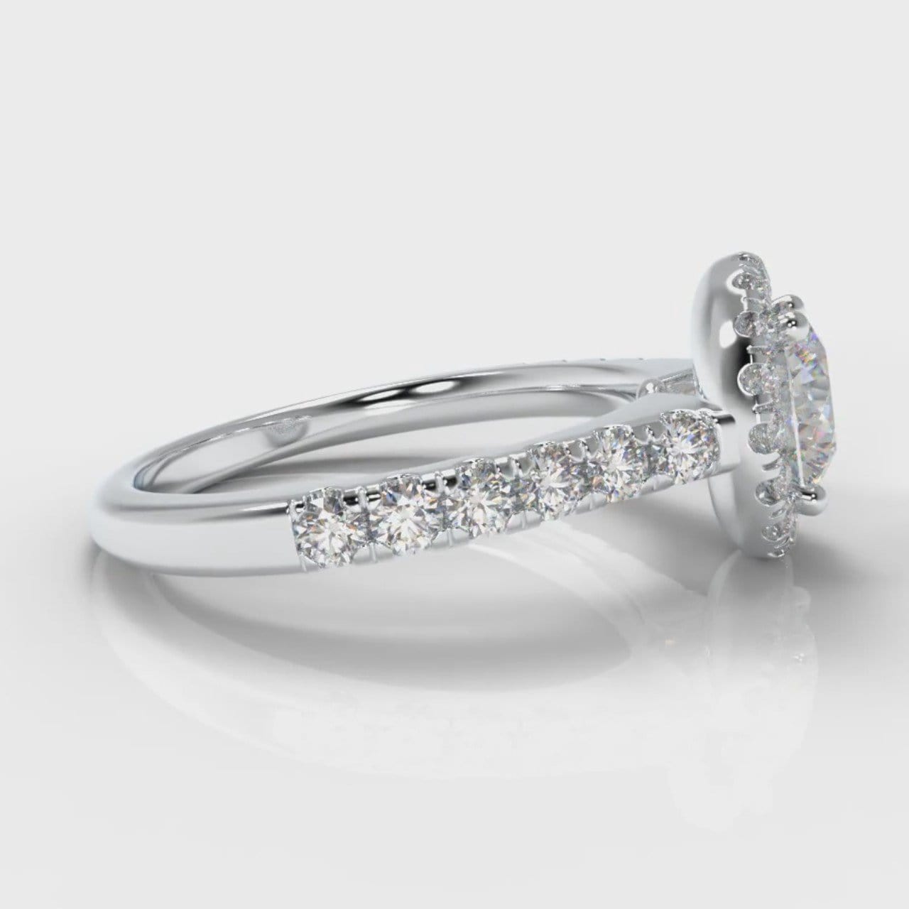 Micropavé Round Brilliant Cut Diamond Halo Engagement Ring