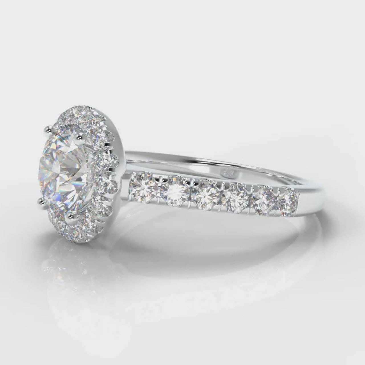 Micropavé Round Brilliant Cut Diamond Halo Engagement Ring