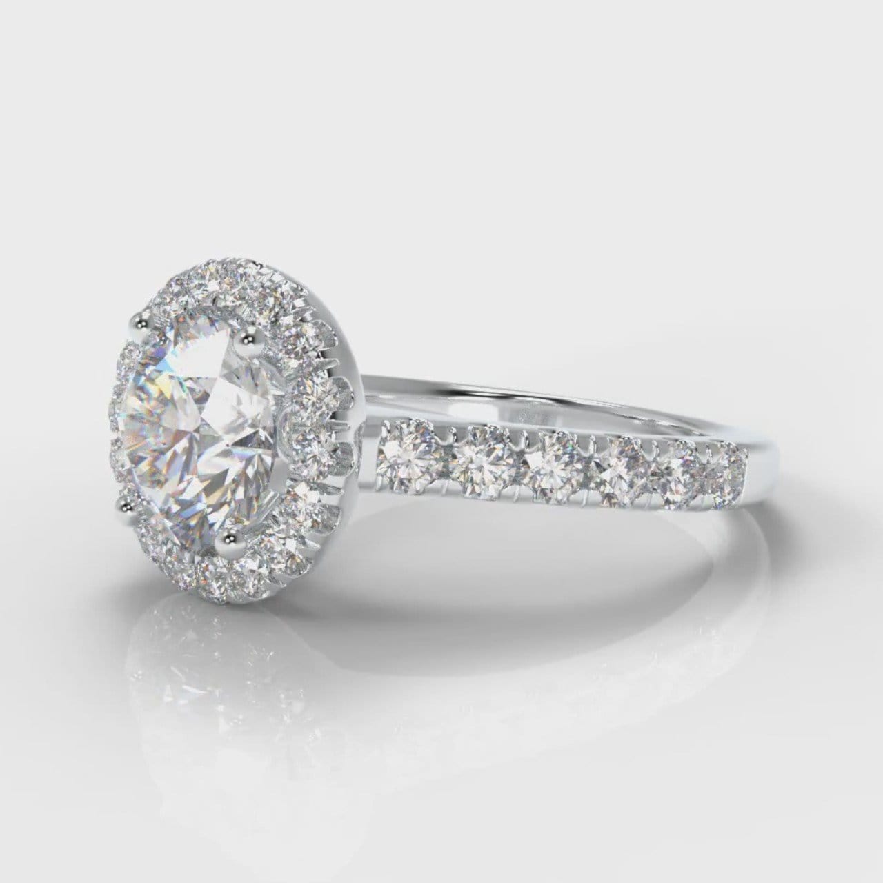 Micropavé Round Brilliant Cut Diamond Halo Engagement Ring