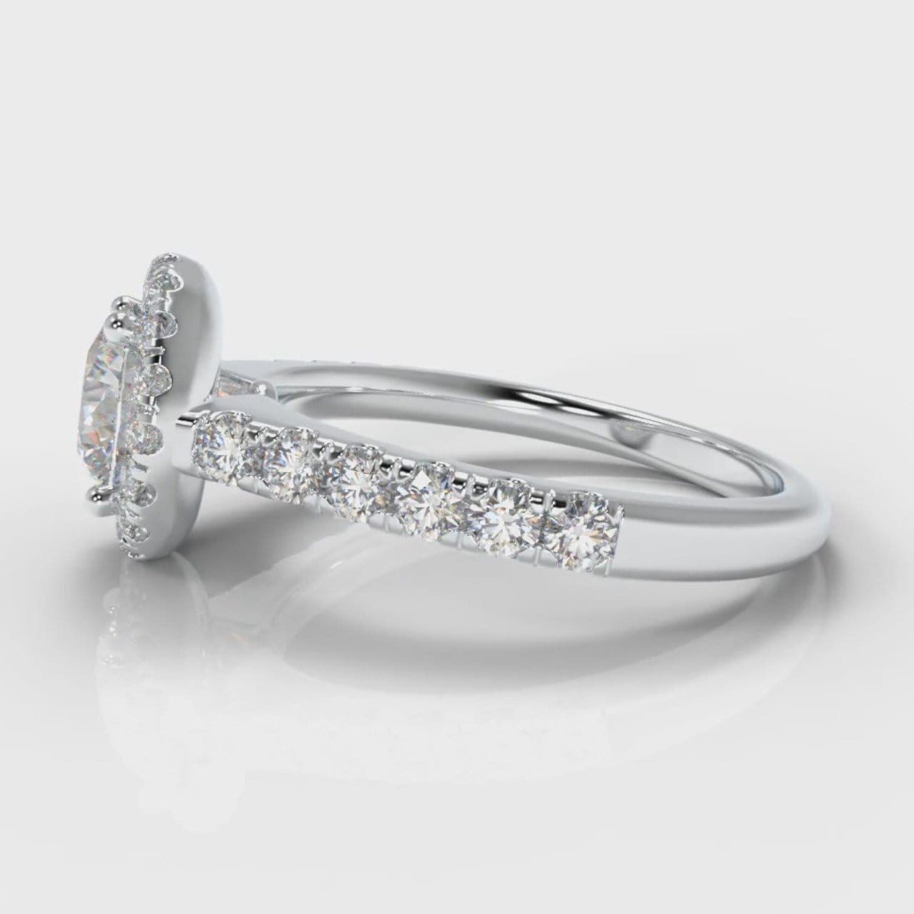 Micropavé Round Brilliant Cut Diamond Halo Engagement Ring