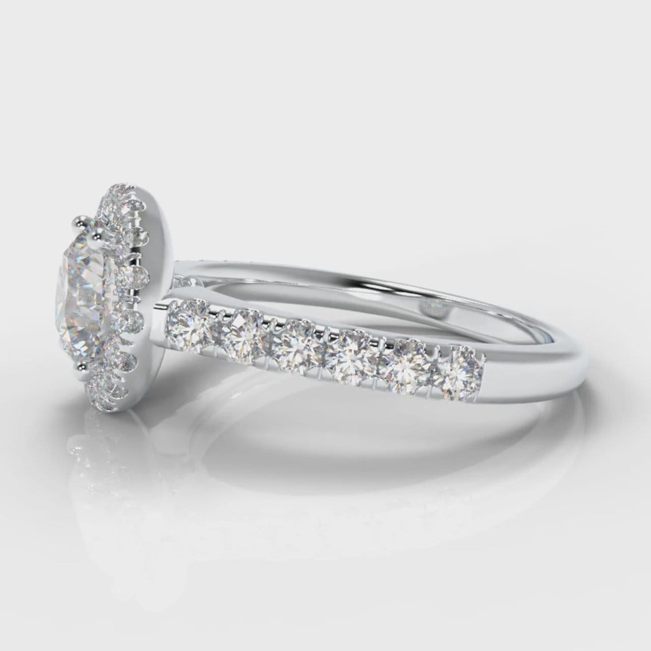 Micropavé Round Brilliant Cut Diamond Halo Engagement Ring