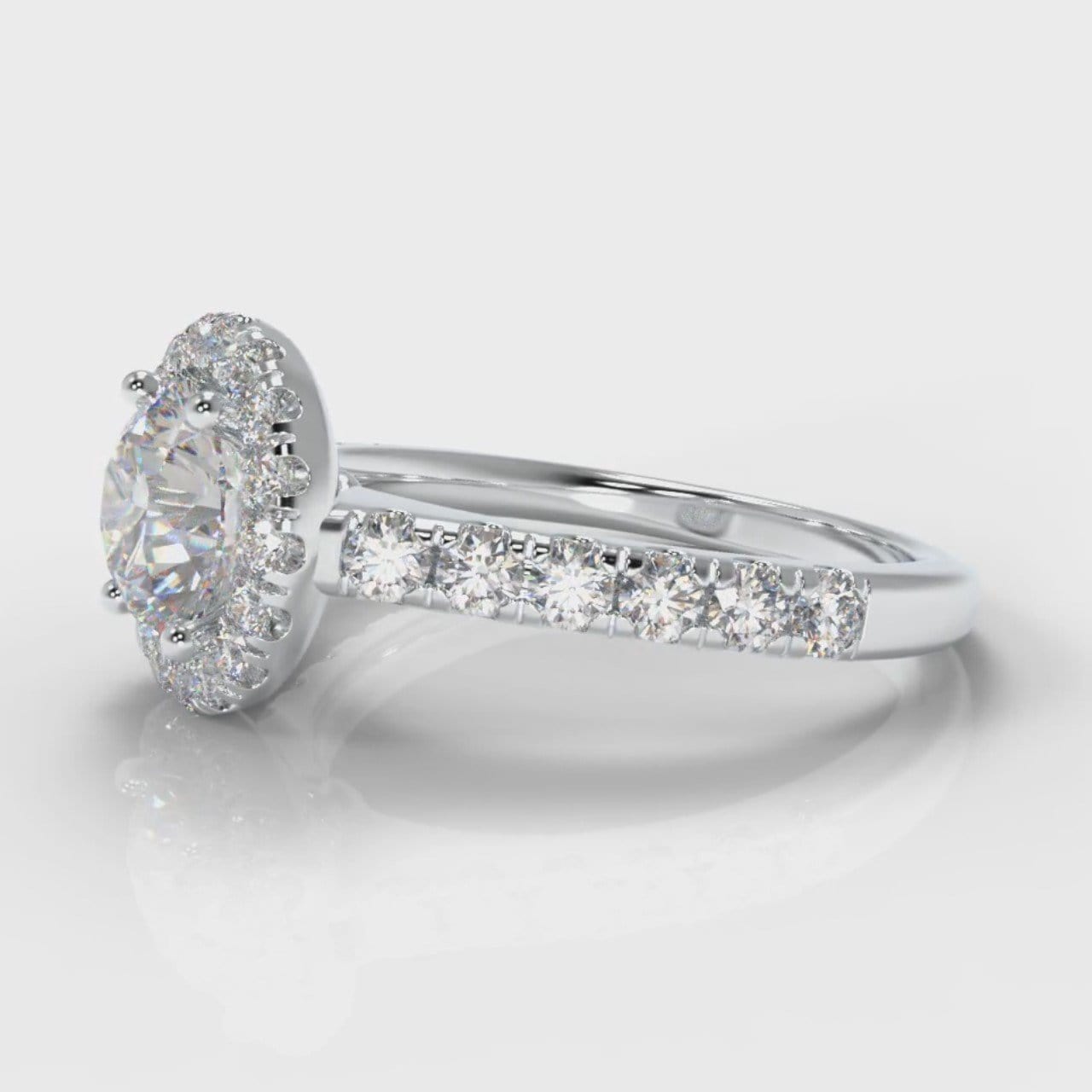 Micropavé Round Brilliant Cut Diamond Halo Engagement Ring