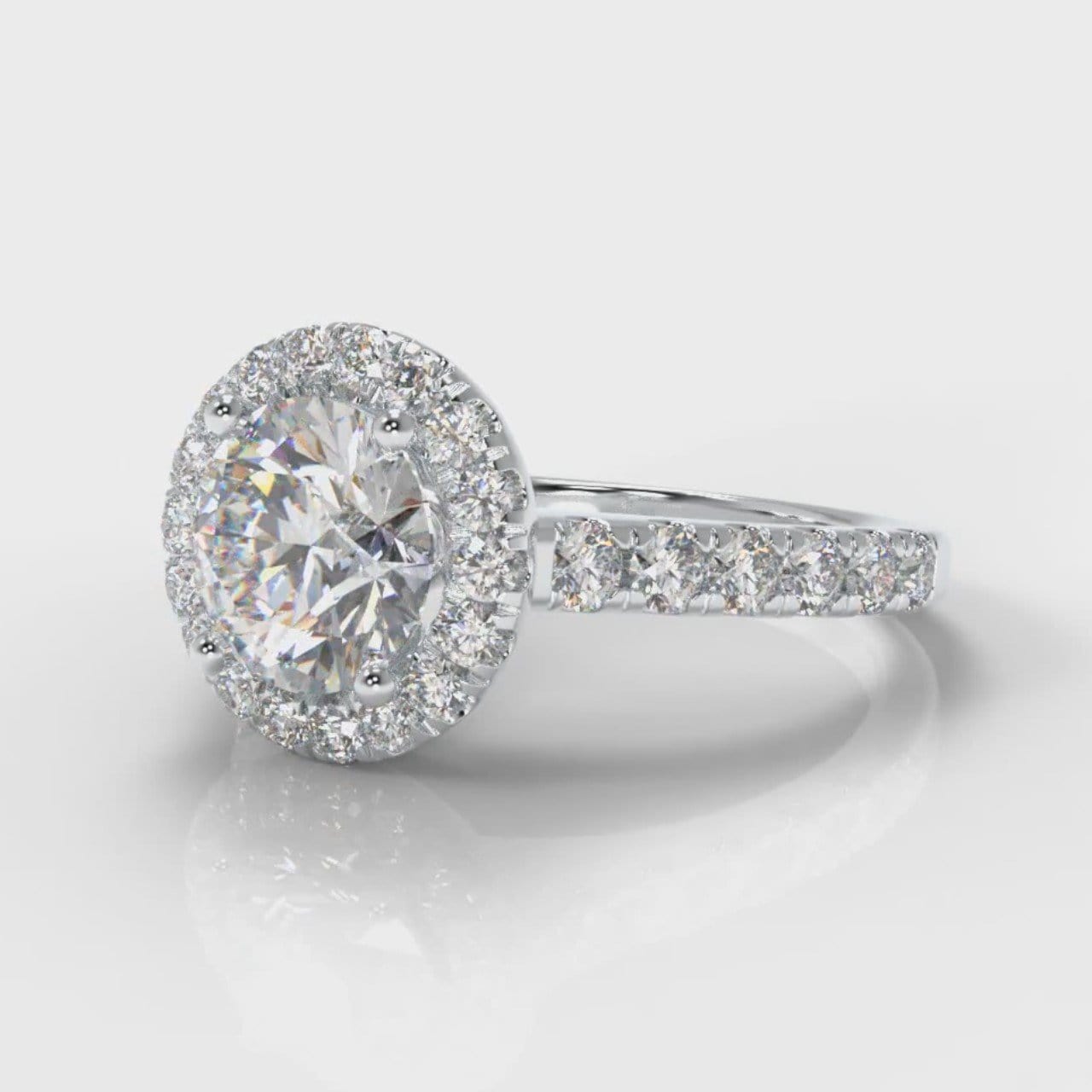 Micropavé Round Brilliant Cut Diamond Halo Engagement Ring