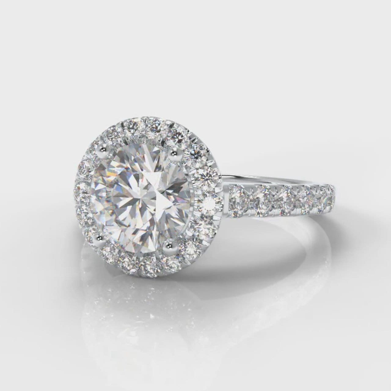 Micropavé Round Brilliant Cut Diamond Halo Engagement Ring