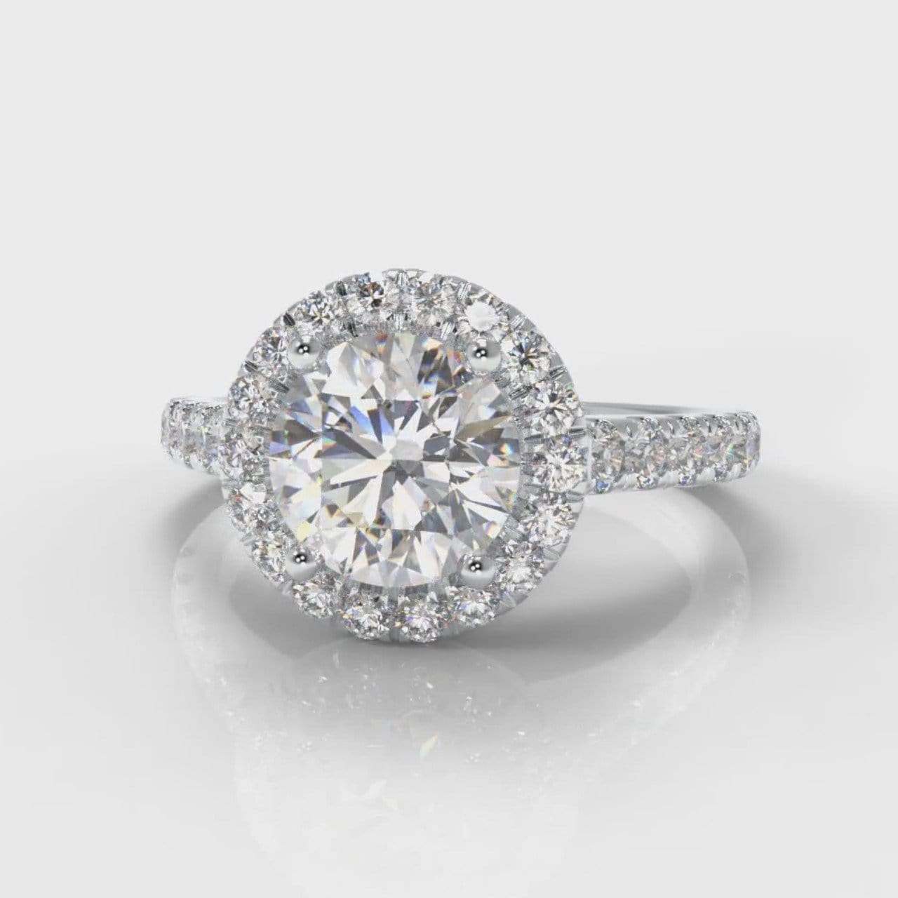 Micropavé Round Brilliant Cut Diamond Halo Engagement Ring