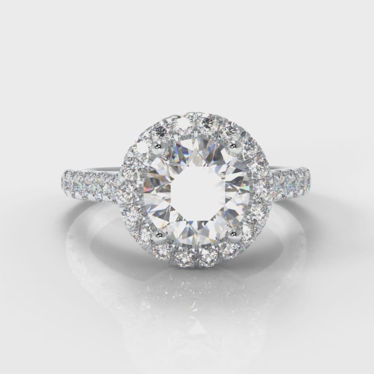 Micropavé Round Brilliant Cut Diamond Halo Engagement Ring