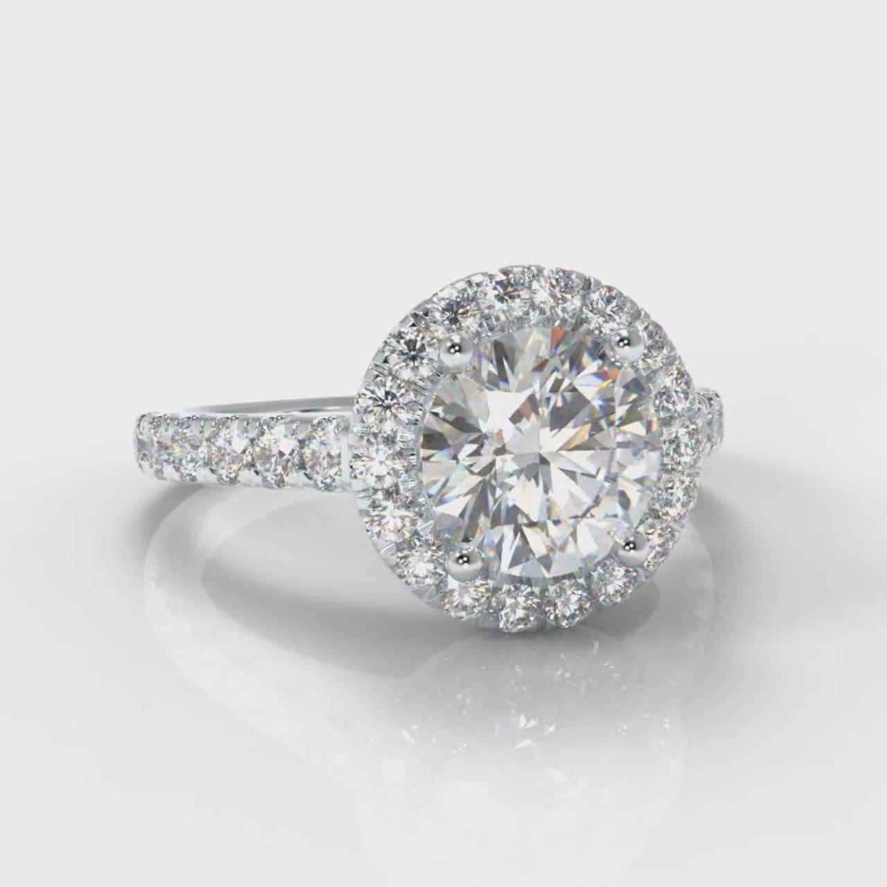 Micropavé Round Brilliant Cut Diamond Halo Engagement Ring