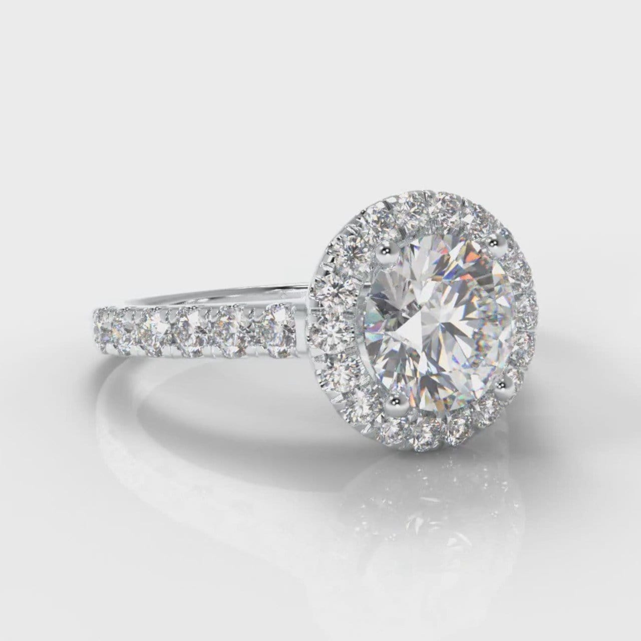 Micropavé Round Brilliant Cut Diamond Halo Engagement Ring