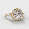 Petite Micropavé Round Brilliant Cut Diamond Halo Engagement Ring - Yellow Gold