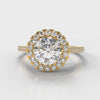 Petite Micropavé Round Brilliant Cut Diamond Halo Engagement Ring - Yellow Gold