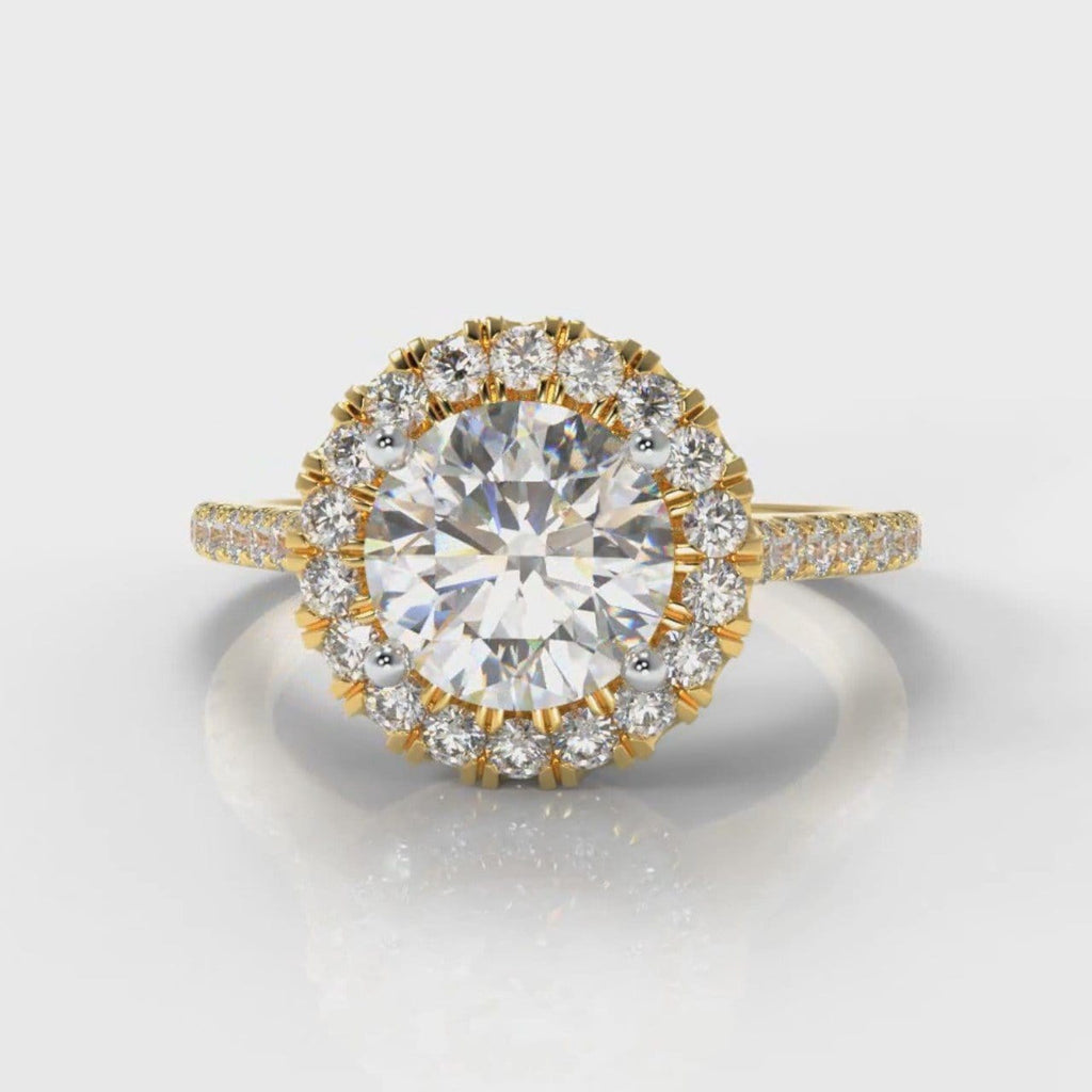 Petite Micropavé Round Brilliant Cut Diamond Halo Engagement Ring - Yellow Gold