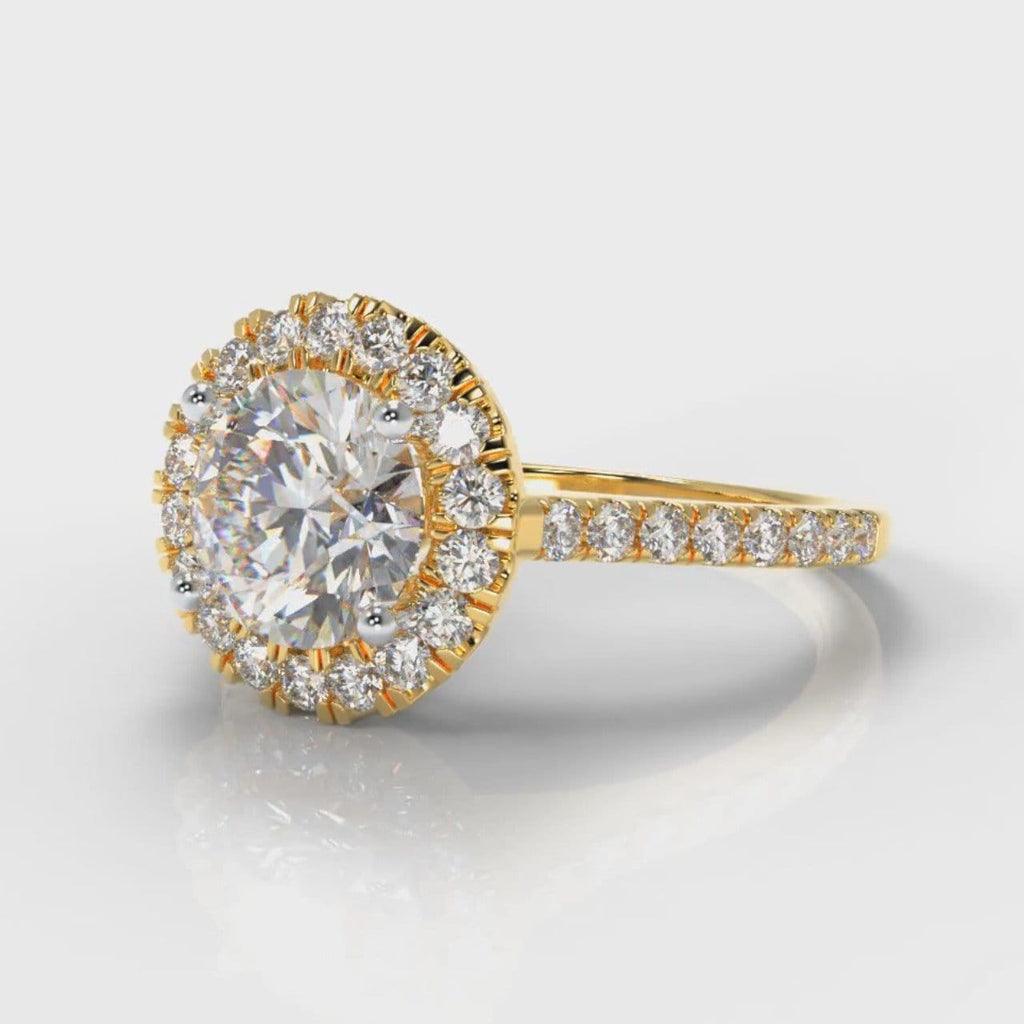 Petite Micropavé Round Brilliant Cut Diamond Halo Engagement Ring - Yellow Gold