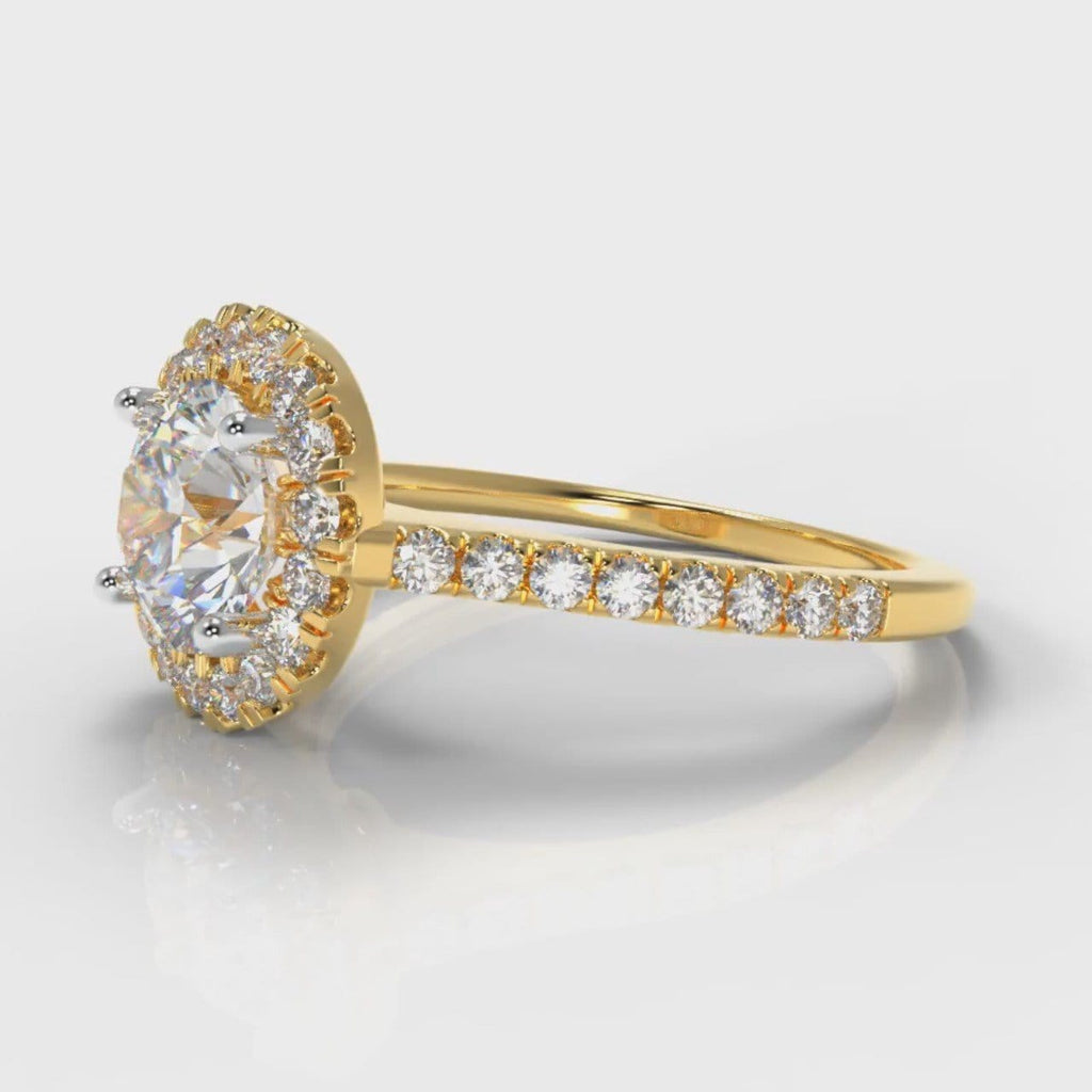 Petite Micropavé Round Brilliant Cut Diamond Halo Engagement Ring - Yellow Gold