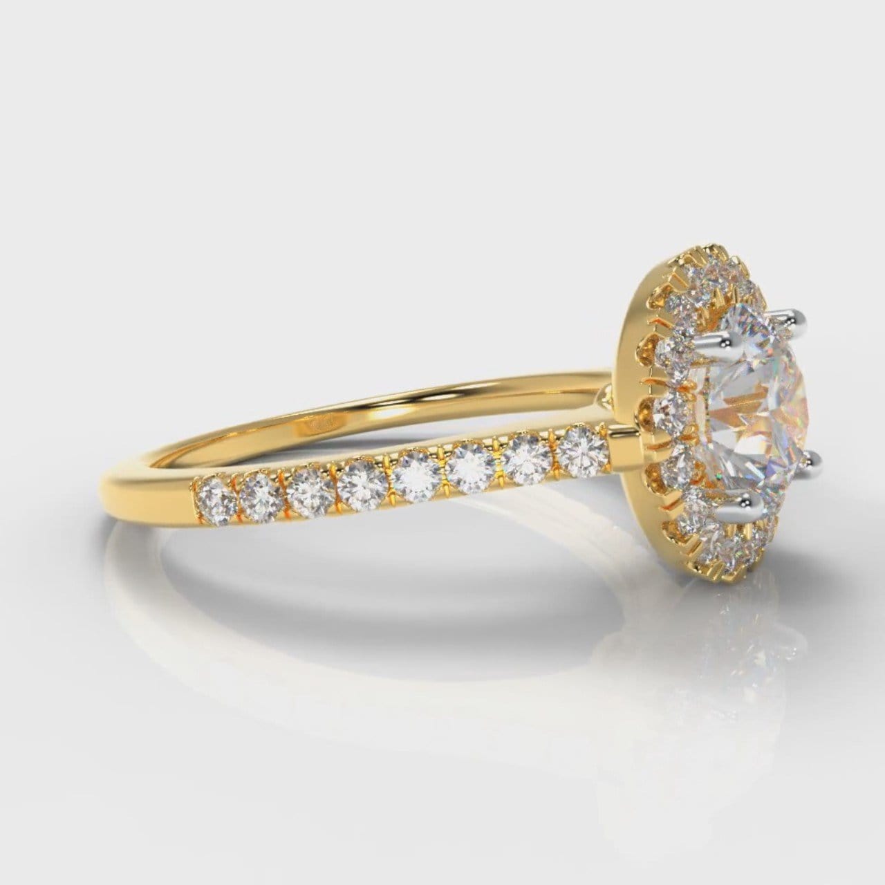 Petite Micropavé Round Brilliant Cut Diamond Halo Engagement Ring - Yellow Gold