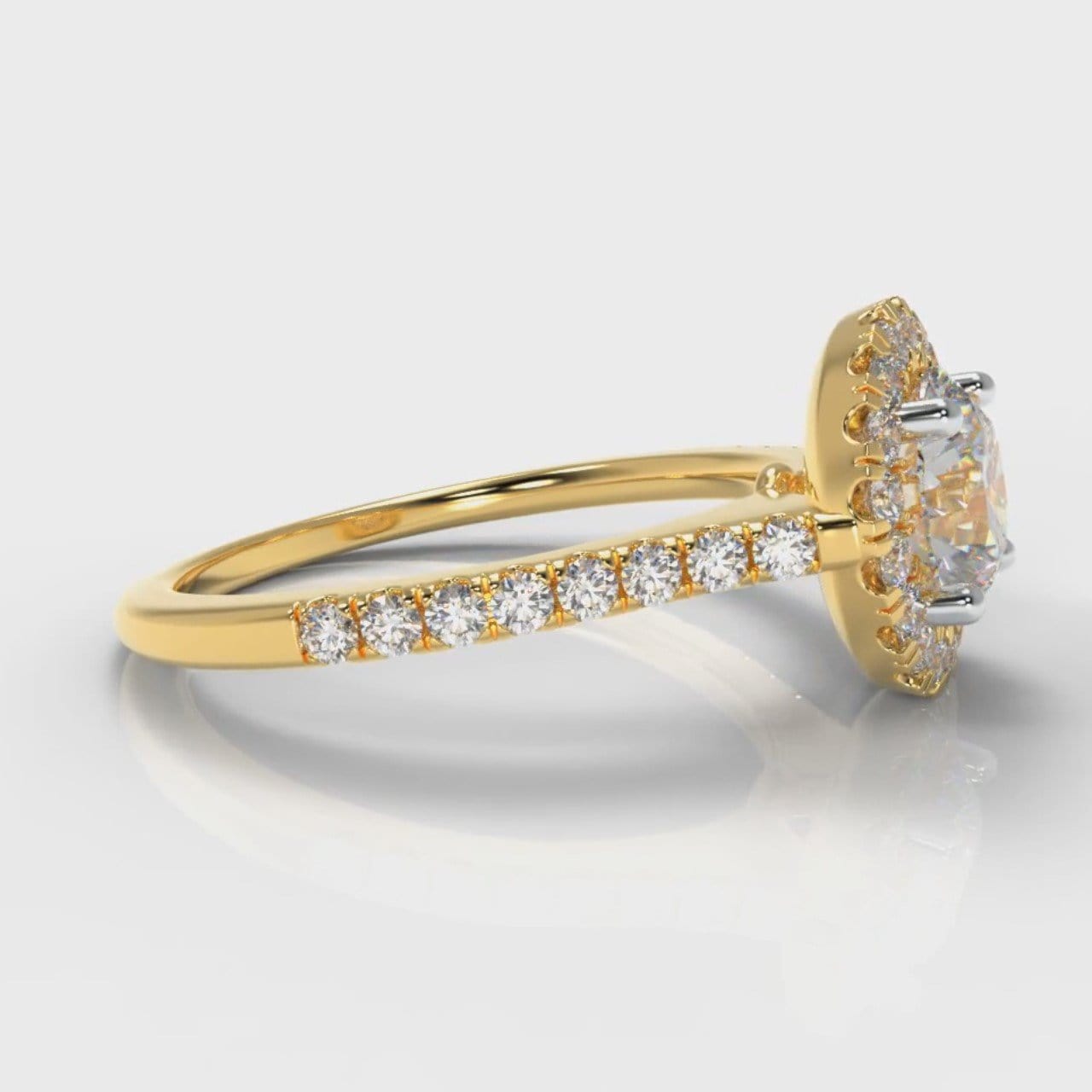 Petite Micropavé Round Brilliant Cut Diamond Halo Engagement Ring - Yellow Gold