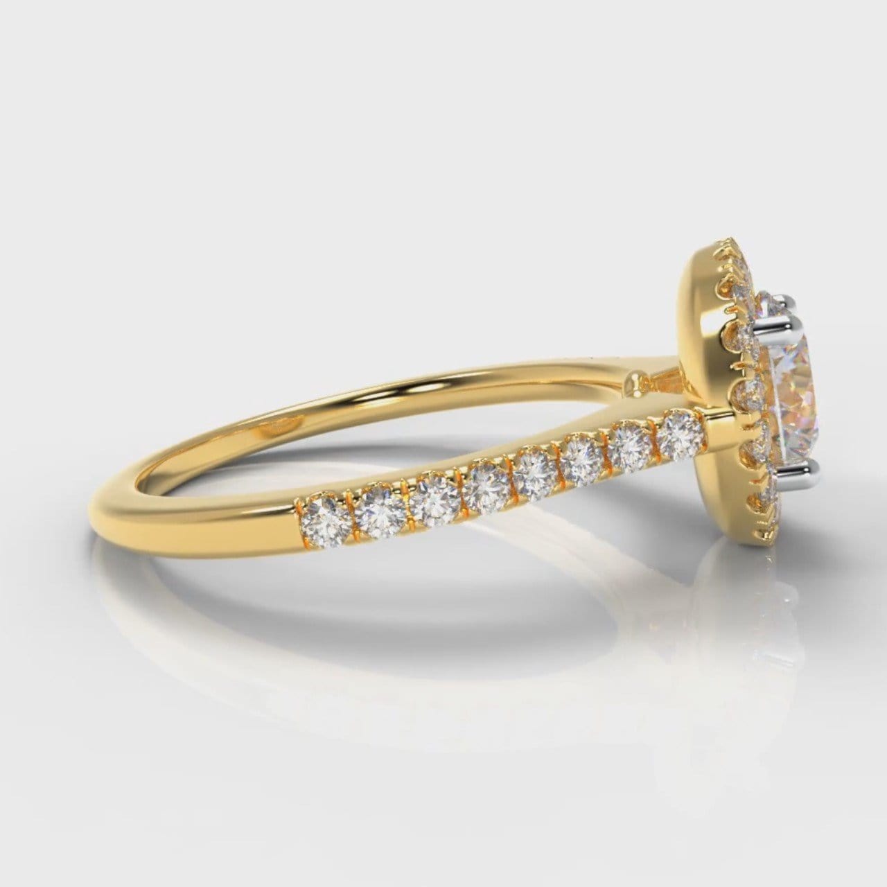Petite Micropavé Round Brilliant Cut Diamond Halo Engagement Ring - Yellow Gold