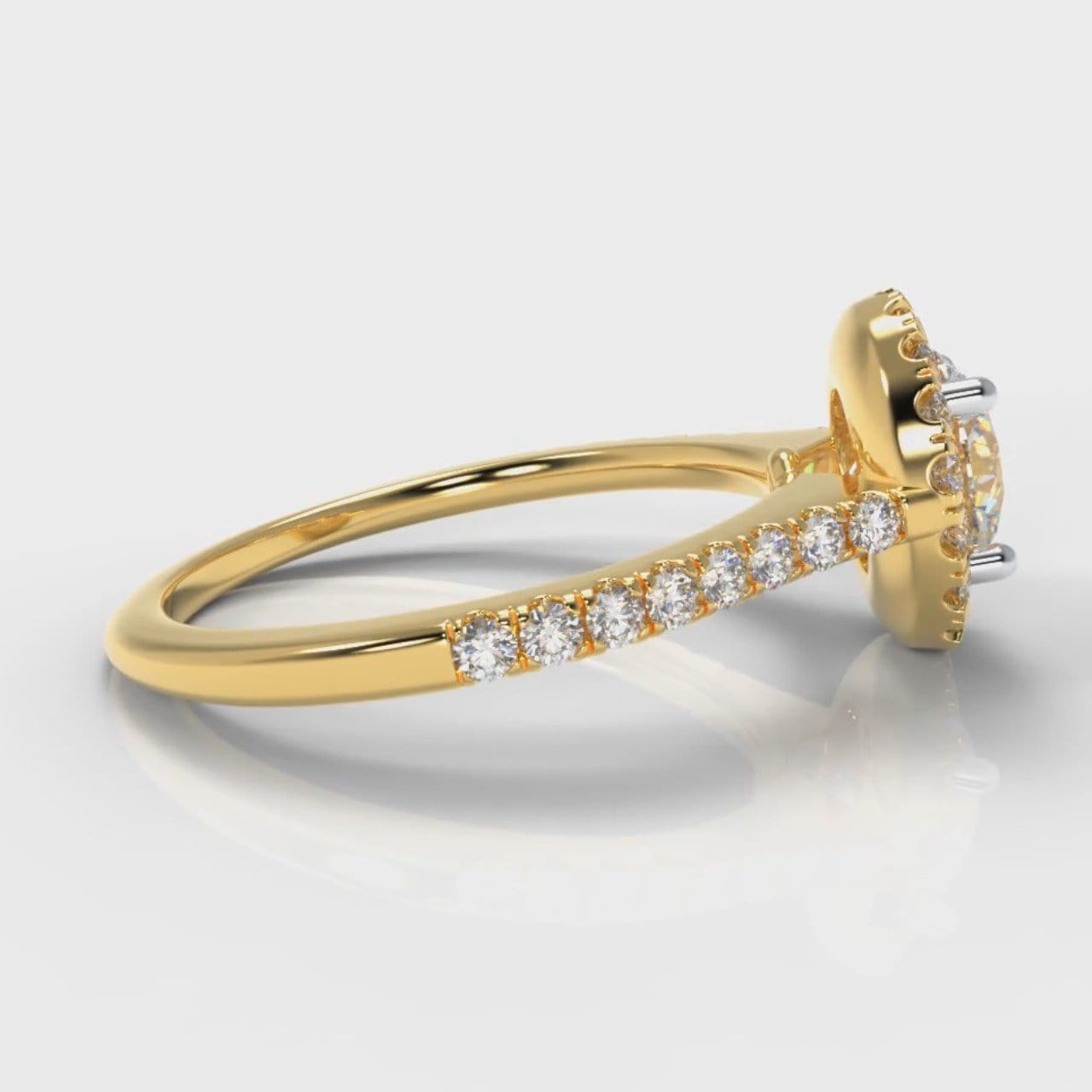 Petite Micropavé Round Brilliant Cut Diamond Halo Engagement Ring - Yellow Gold