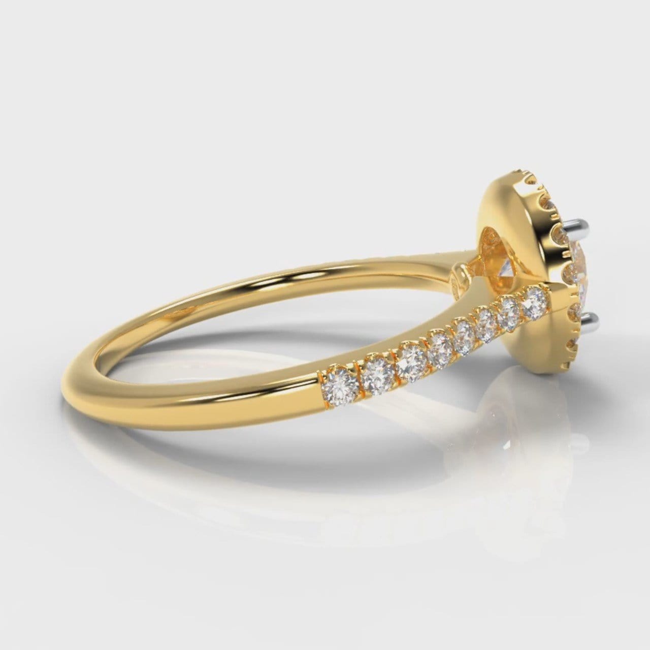 Petite Micropavé Round Brilliant Cut Diamond Halo Engagement Ring - Yellow Gold