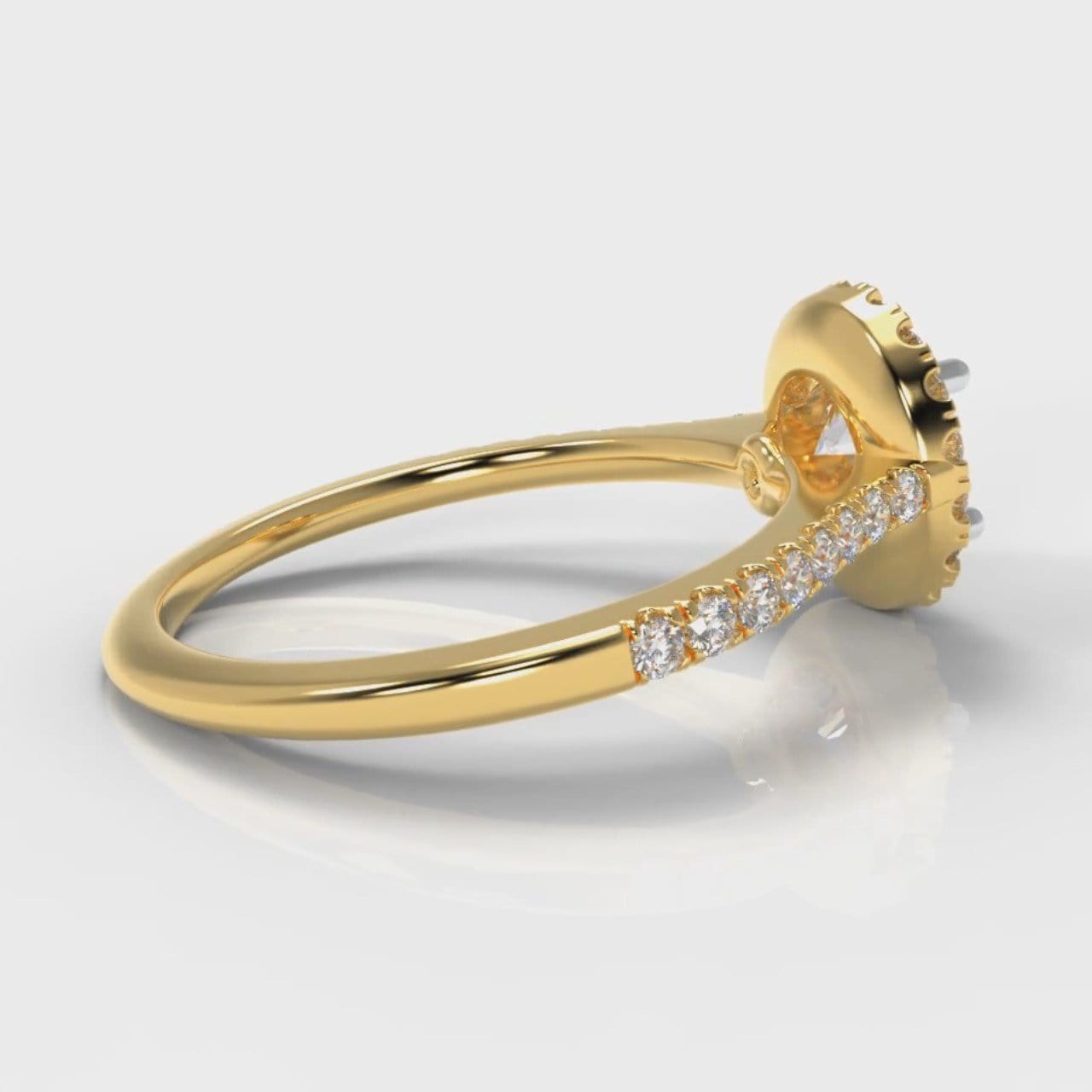 Petite Micropavé Round Brilliant Cut Diamond Halo Engagement Ring - Yellow Gold