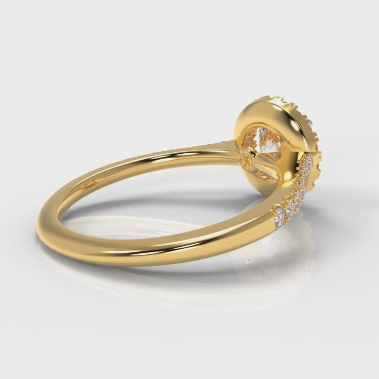 Petite Micropavé Round Brilliant Cut Diamond Halo Engagement Ring - Yellow Gold