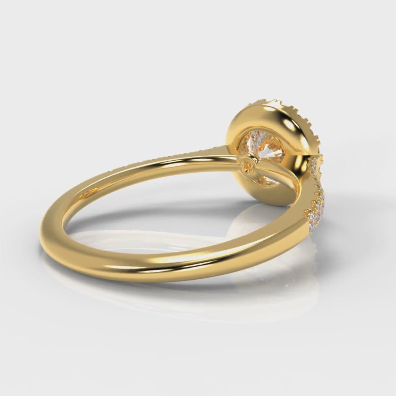 Petite Micropavé Round Brilliant Cut Diamond Halo Engagement Ring - Yellow Gold