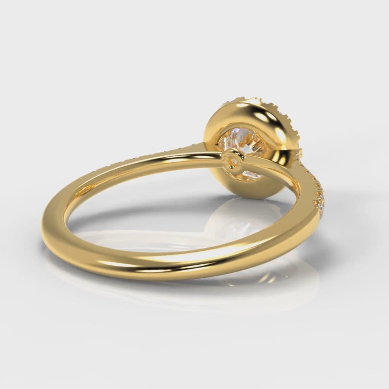 Petite Micropavé Round Brilliant Cut Diamond Halo Engagement Ring - Yellow Gold