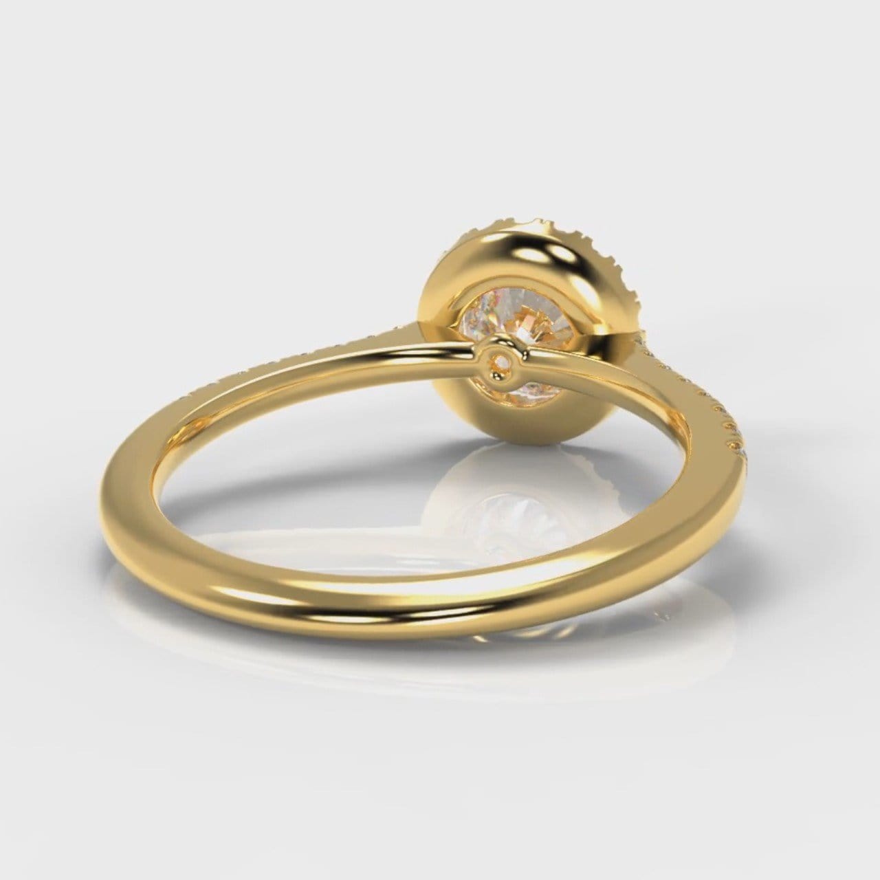 Petite Micropavé Round Brilliant Cut Diamond Halo Engagement Ring - Yellow Gold