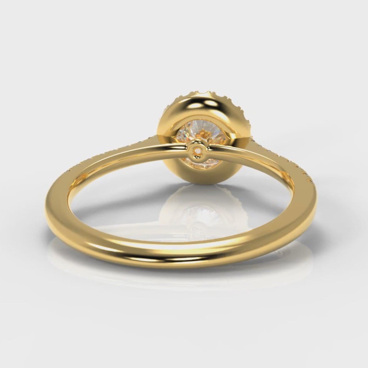 Petite Micropavé Round Brilliant Cut Diamond Halo Engagement Ring - Yellow Gold