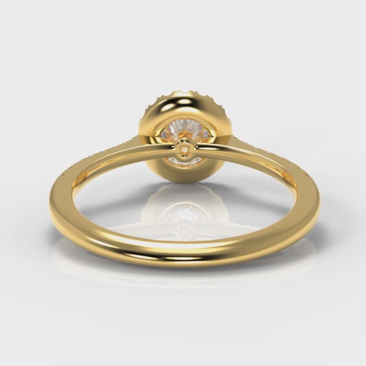 Petite Micropavé Round Brilliant Cut Diamond Halo Engagement Ring - Yellow Gold