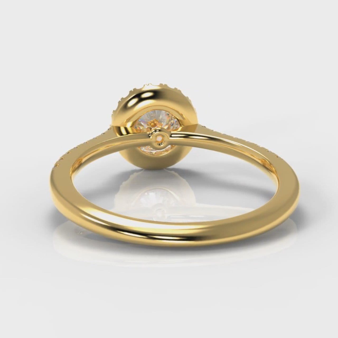 Petite Micropavé Round Brilliant Cut Diamond Halo Engagement Ring - Yellow Gold