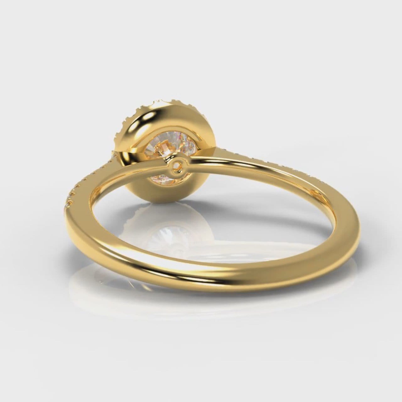 Petite Micropavé Round Brilliant Cut Diamond Halo Engagement Ring - Yellow Gold