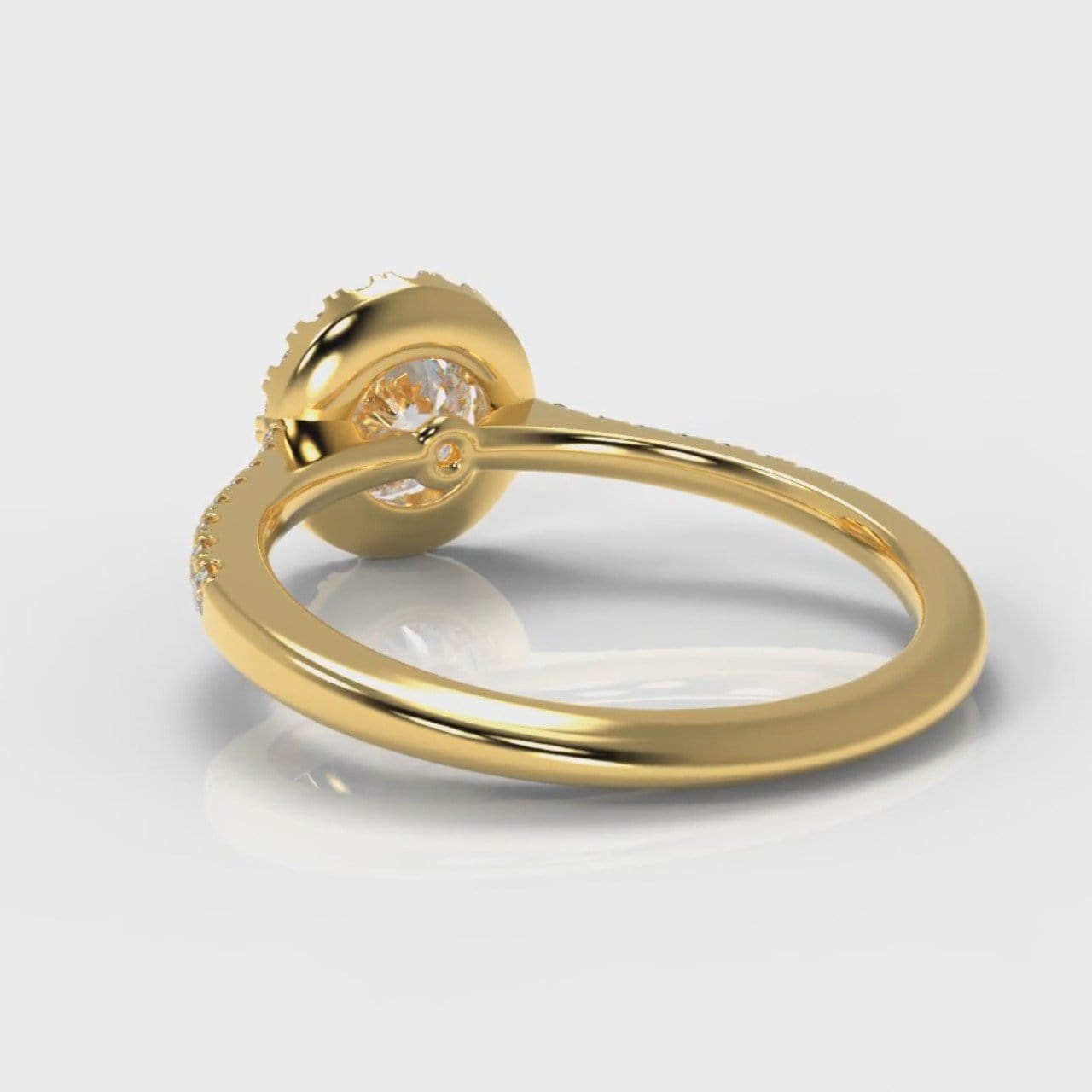 Petite Micropavé Round Brilliant Cut Diamond Halo Engagement Ring - Yellow Gold