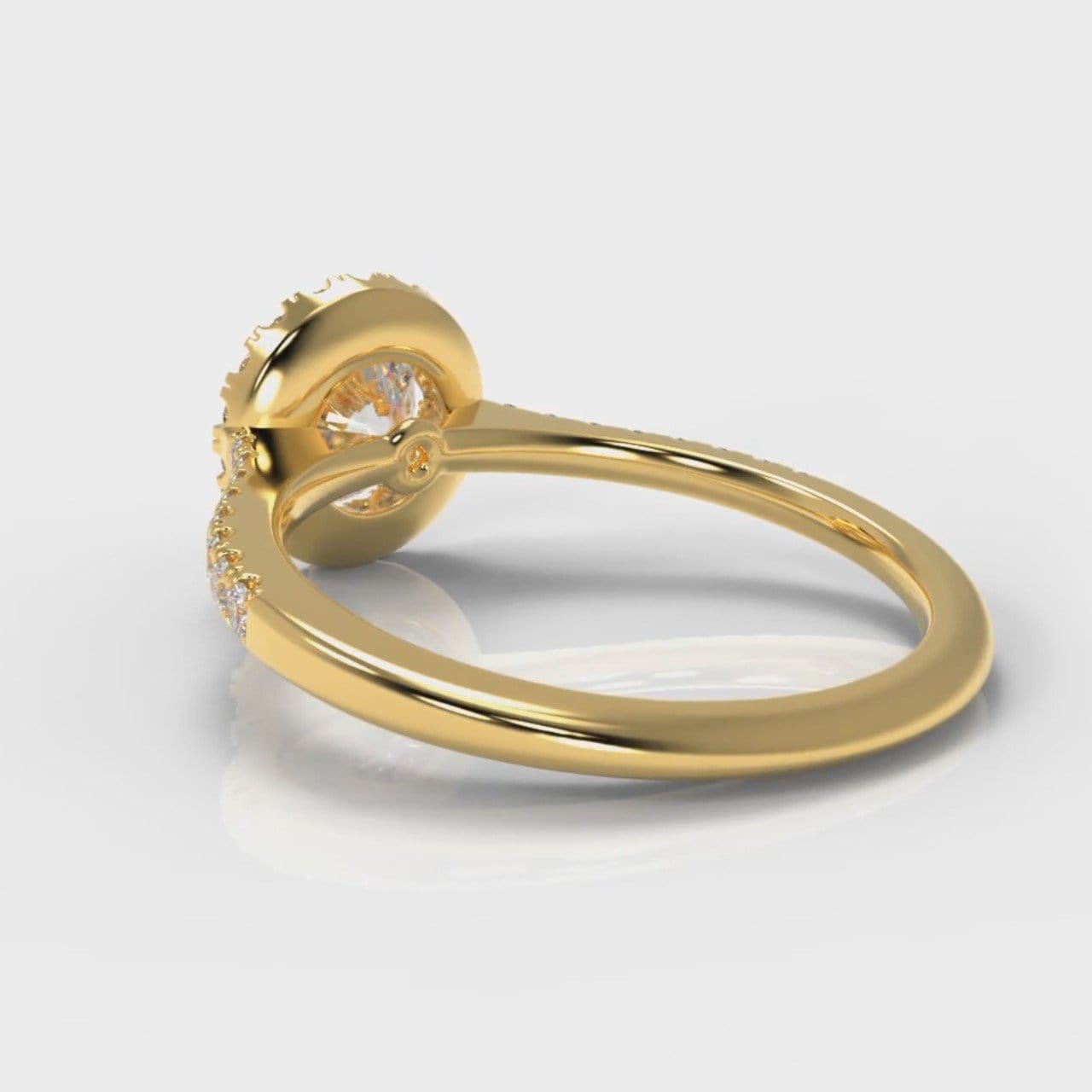 Petite Micropavé Round Brilliant Cut Diamond Halo Engagement Ring - Yellow Gold