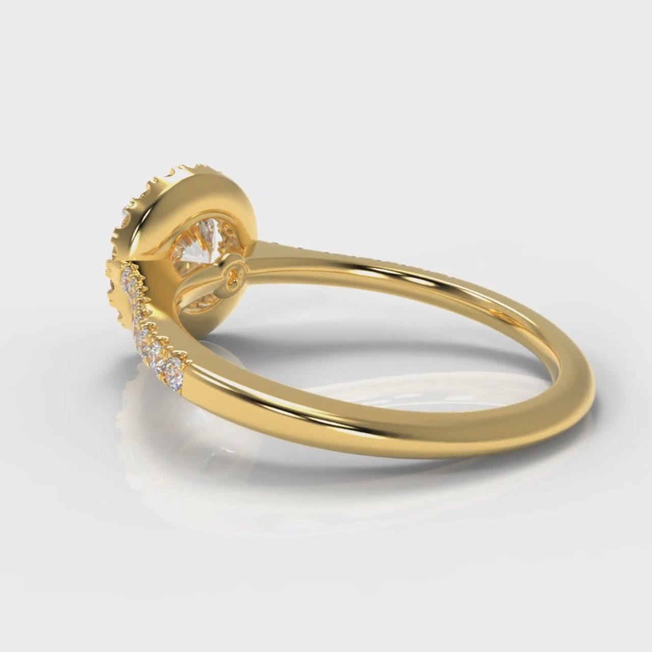 Petite Micropavé Round Brilliant Cut Diamond Halo Engagement Ring - Yellow Gold