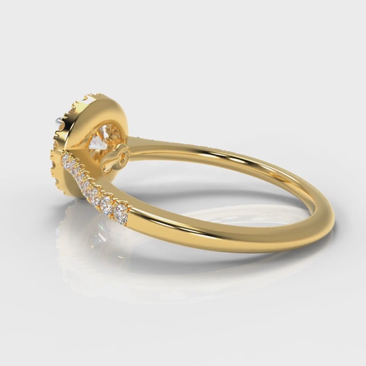 Petite Micropavé Round Brilliant Cut Diamond Halo Engagement Ring - Yellow Gold