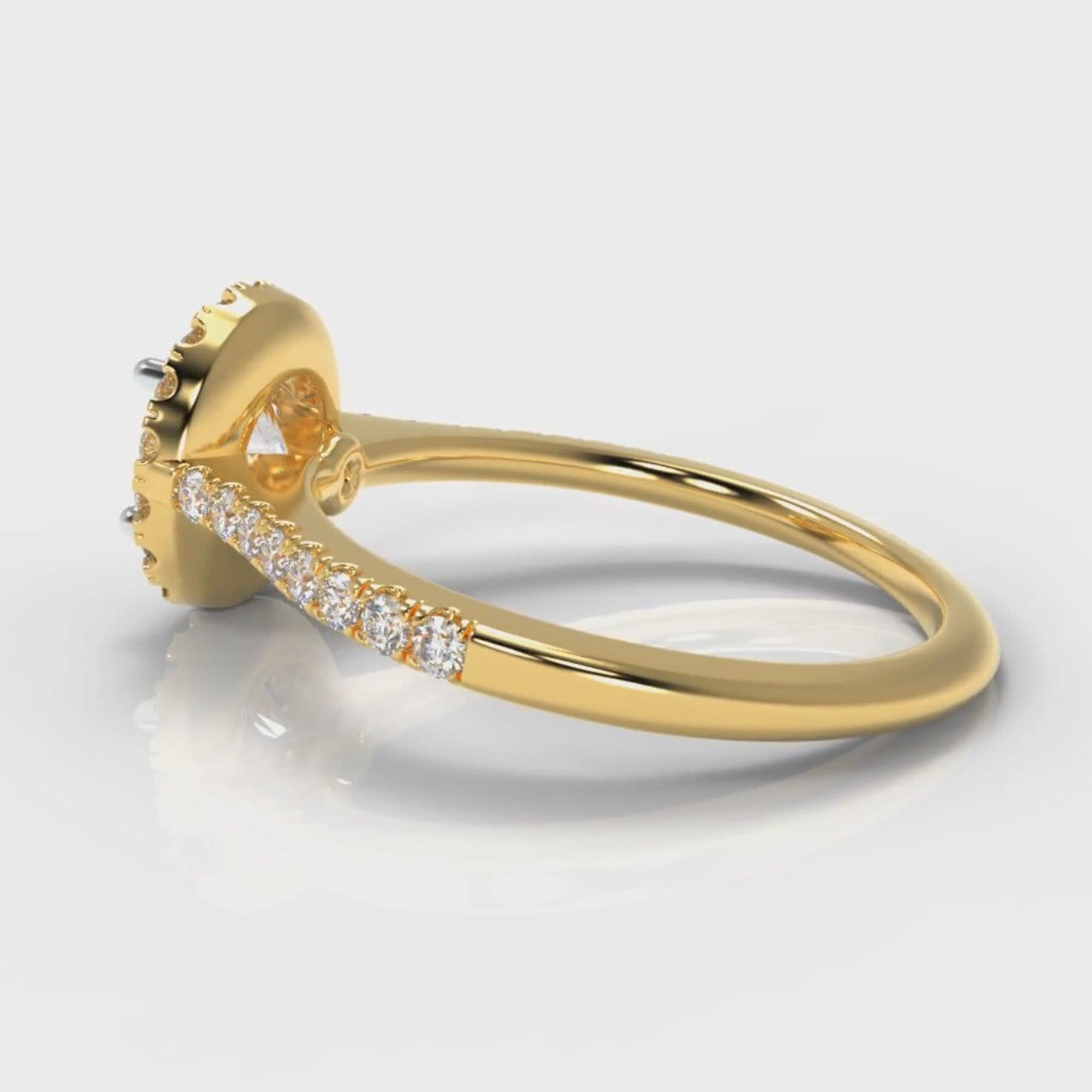 Petite Micropavé Round Brilliant Cut Diamond Halo Engagement Ring - Yellow Gold