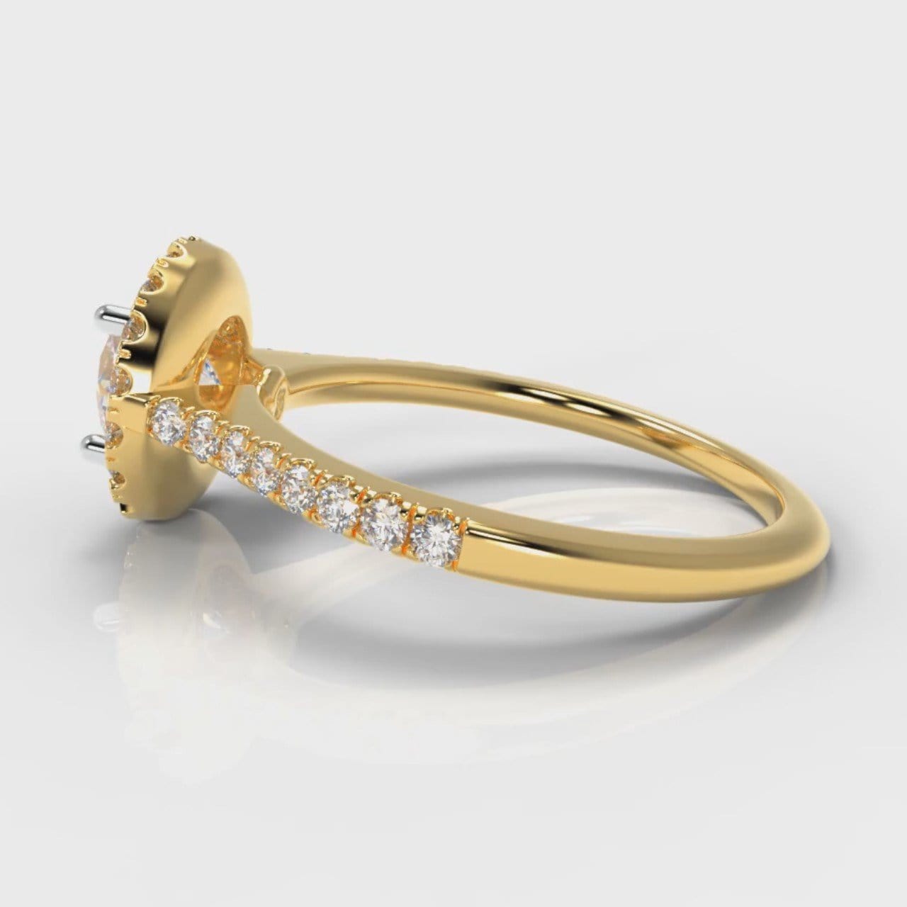 Petite Micropavé Round Brilliant Cut Diamond Halo Engagement Ring - Yellow Gold