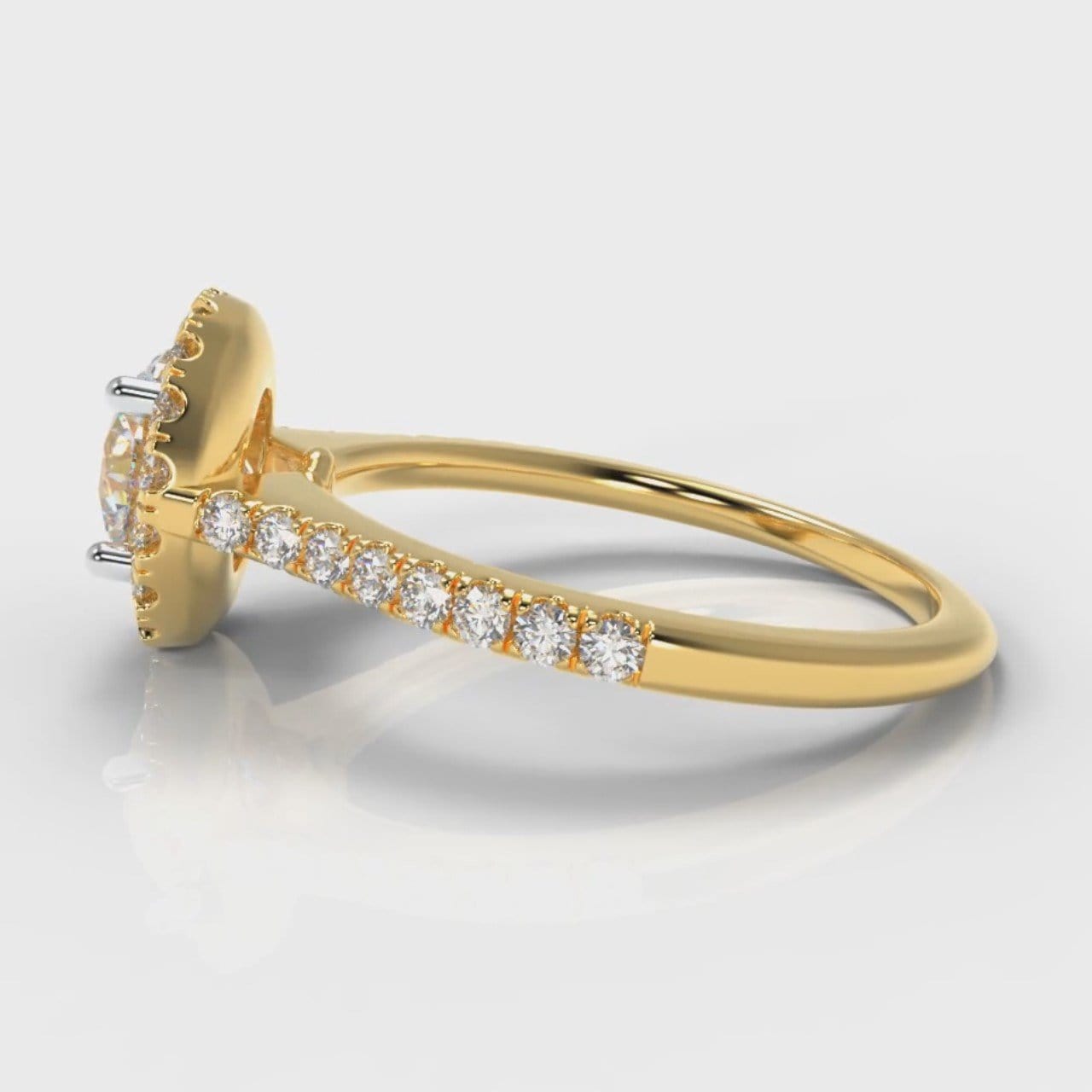 Petite Micropavé Round Brilliant Cut Diamond Halo Engagement Ring - Yellow Gold