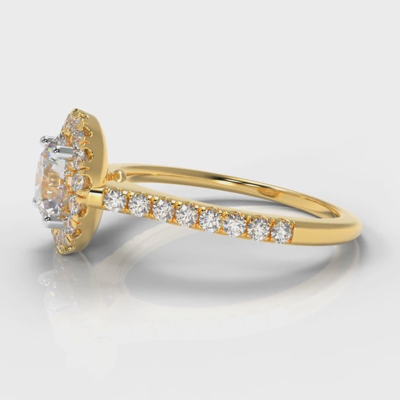Petite Micropavé Round Brilliant Cut Diamond Halo Engagement Ring - Yellow Gold