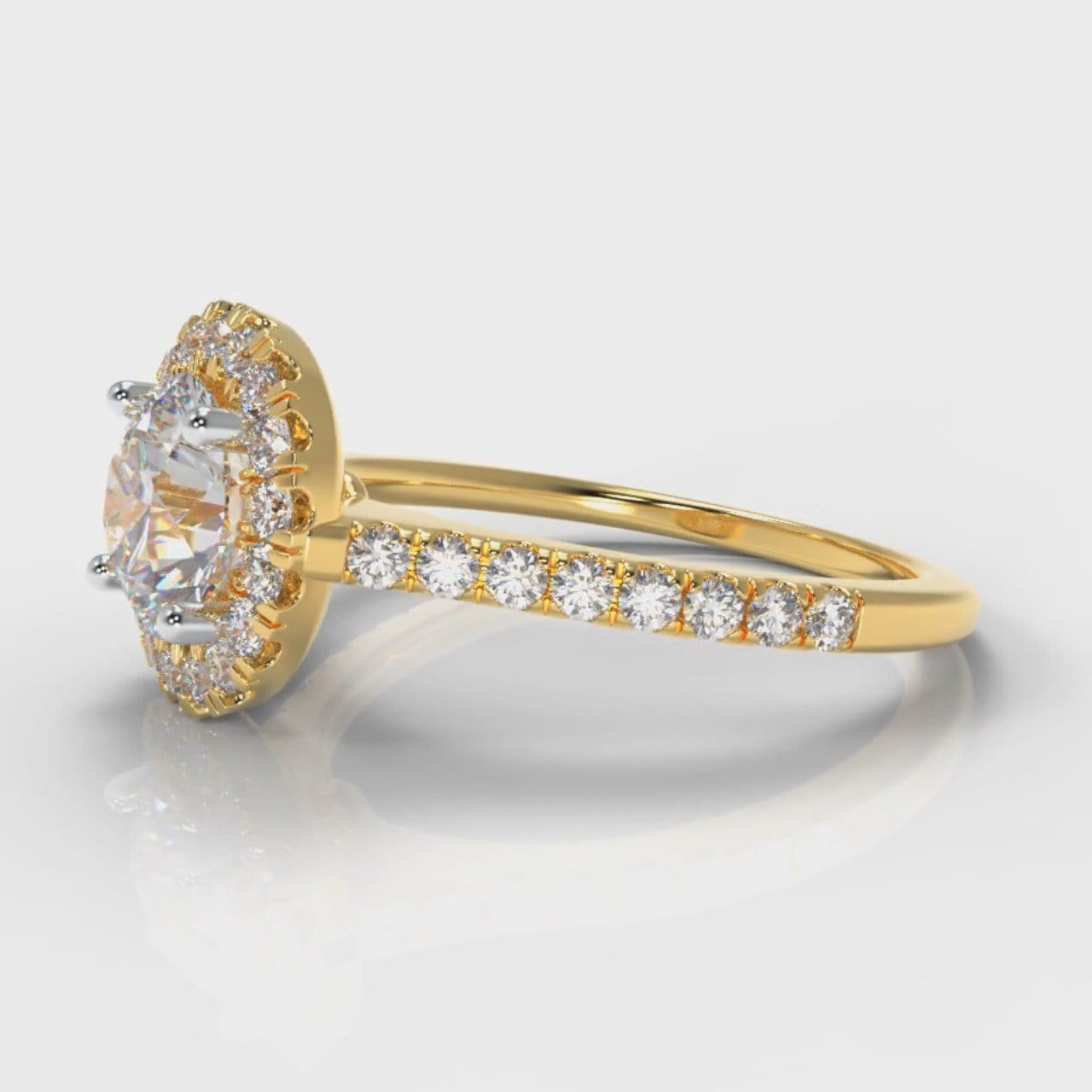 Petite Micropavé Round Brilliant Cut Diamond Halo Engagement Ring - Yellow Gold