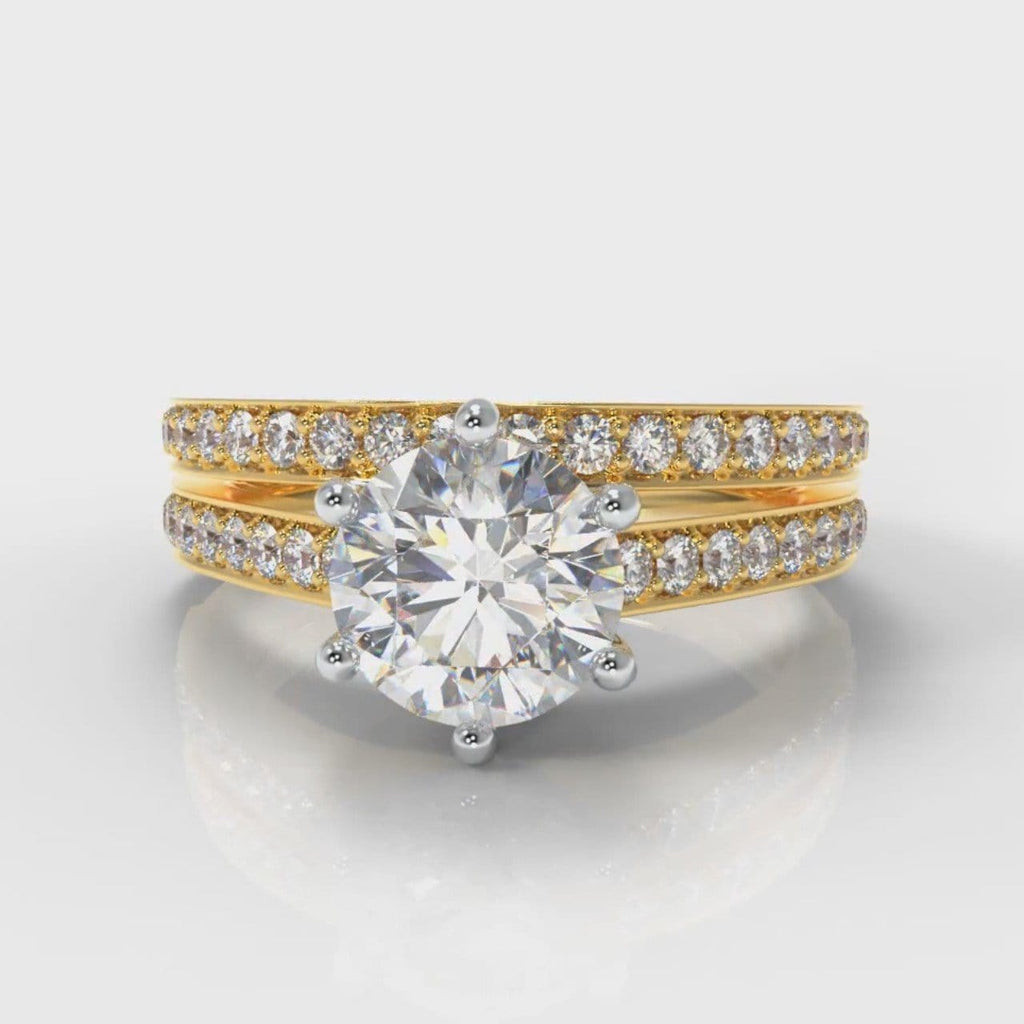 Star Pavé Round Brilliant Diamond Bridal Set - Yellow Gold